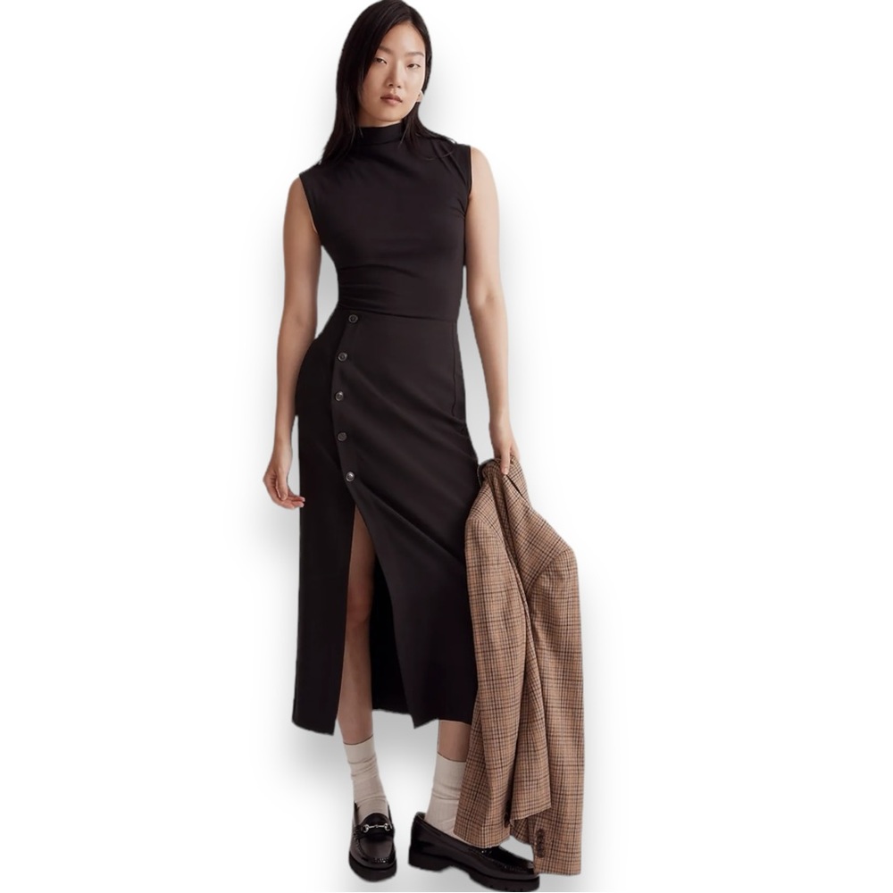 NWOT Madewell wrap midi skirt in true black size 12 stretch long fitted